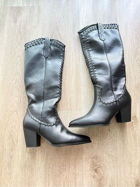 billini finley black western tall cowboy cowgirl rancher heeled boots size 10
